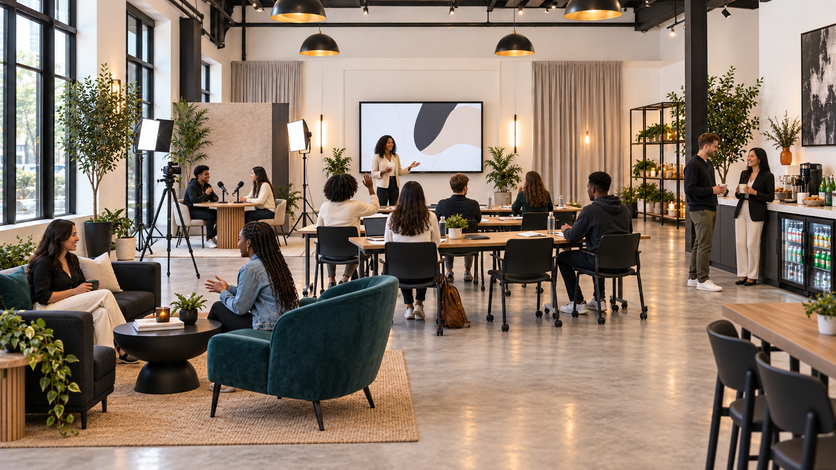 A community workshop taking place in an F21 event space